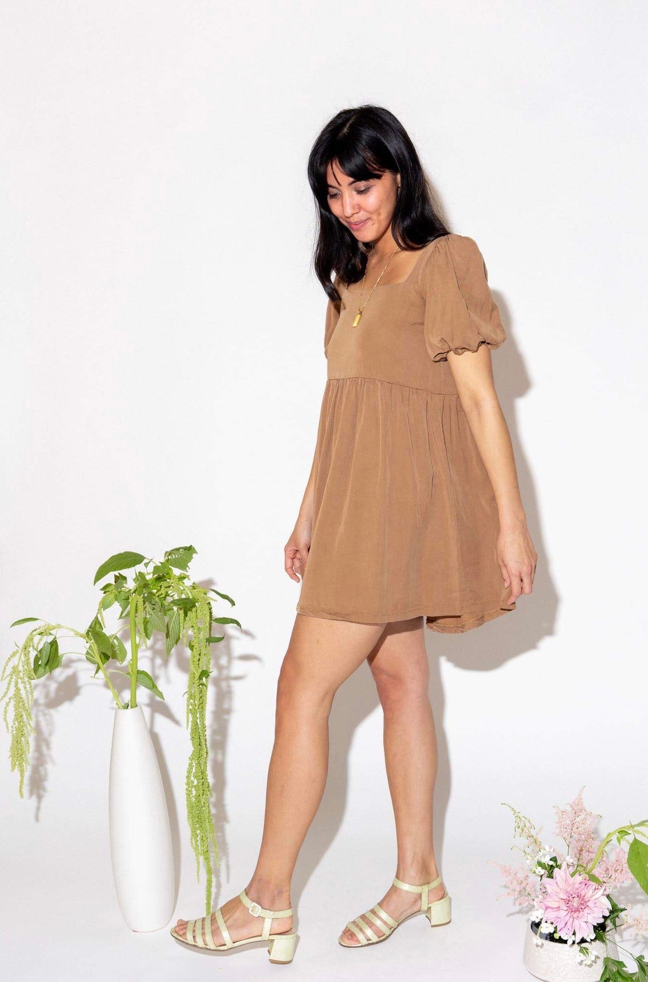 Angelia Dress in Brown Tencel