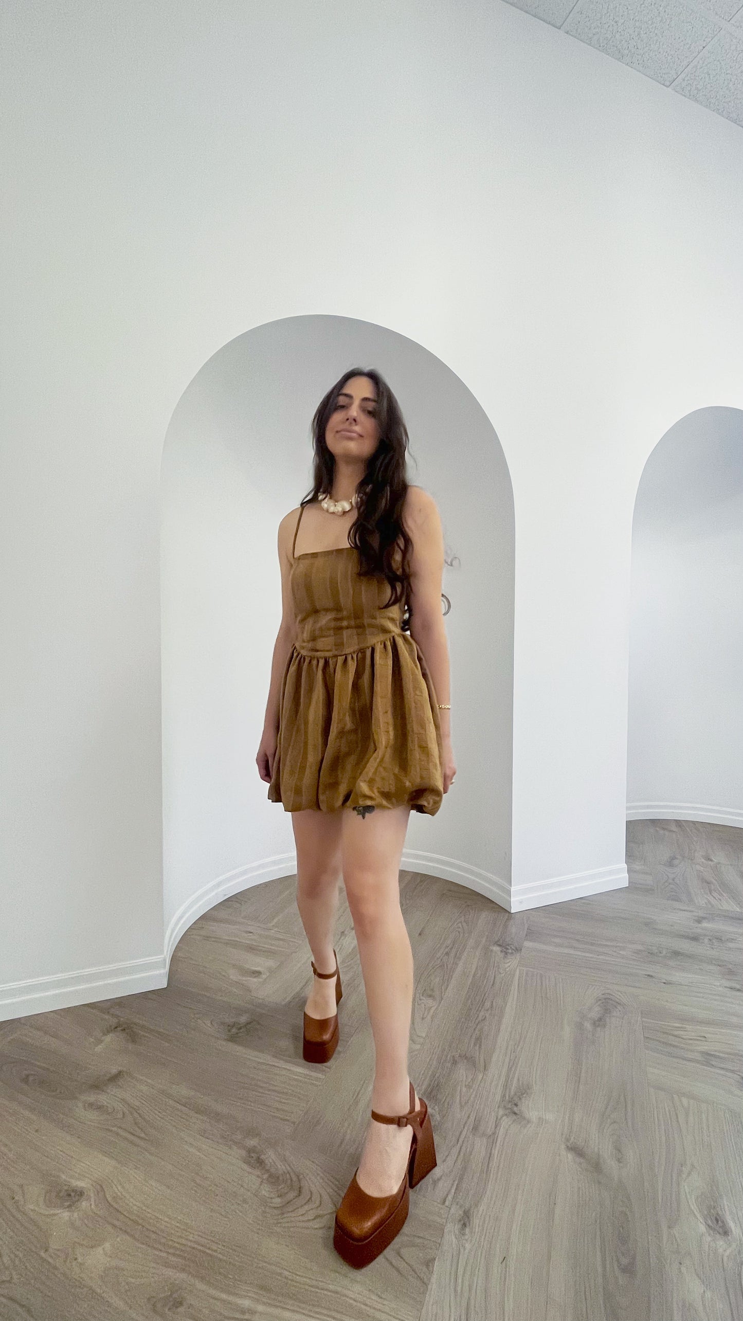 Clara Dress in Brown Italian Cotton - Custom Fit