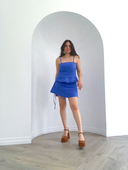 Fiora Top in Blue Linen - Custom Fit