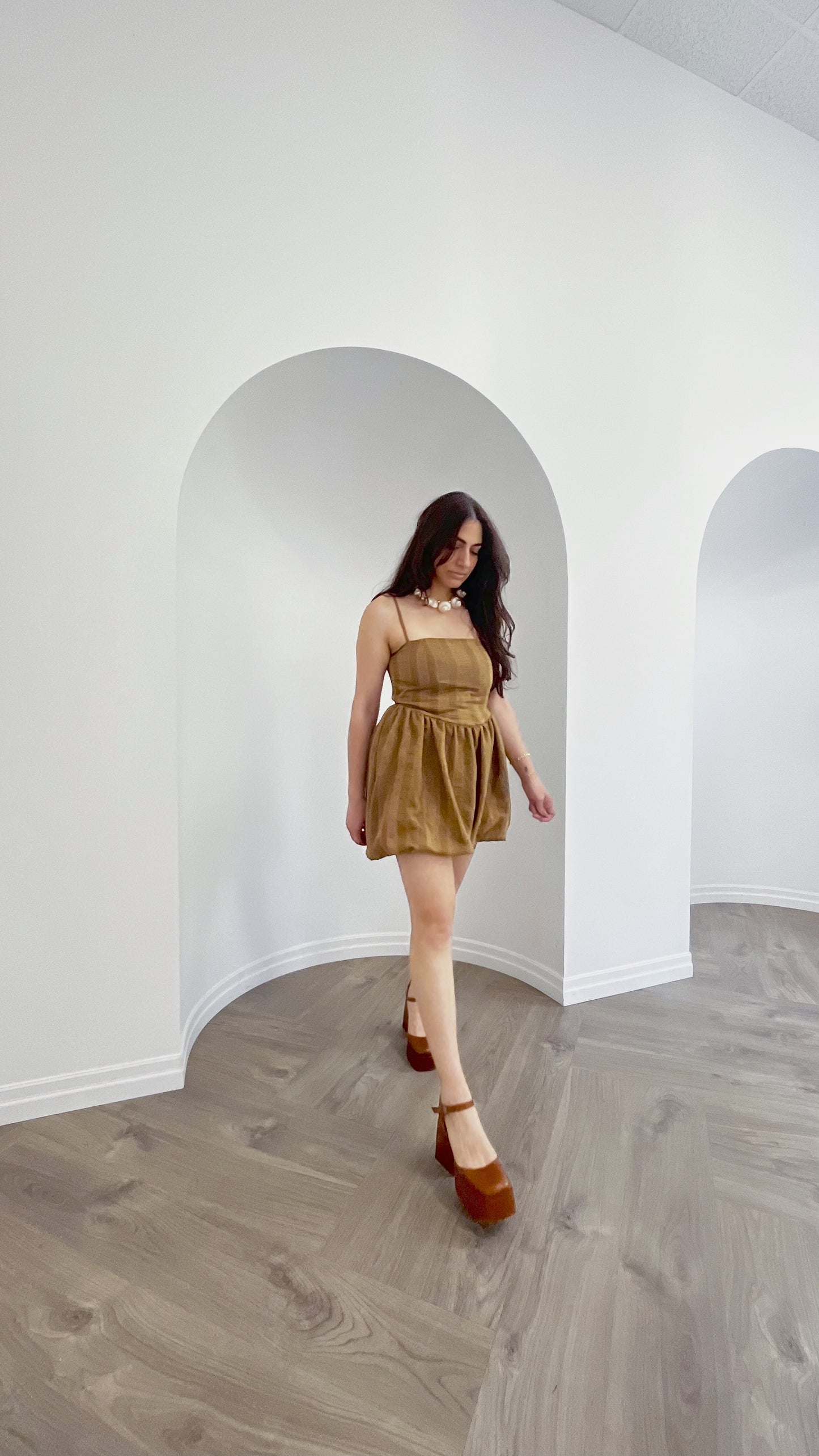 Clara Dress in Brown Italian Cotton - Custom Fit