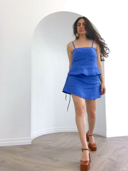 Fiora Top in Blue Linen - Custom Fit